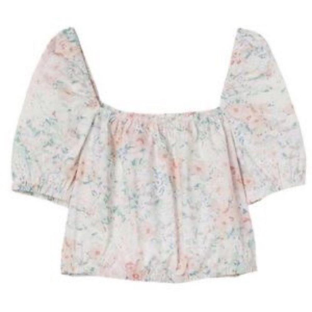 H&M • Square Neck Puff-Sleeve Floral Cropped Blouse